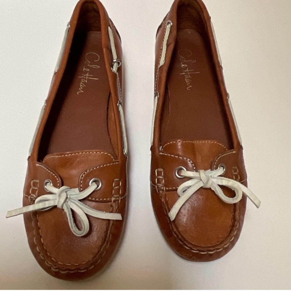 Cole Haan Women's Tan Loafers with White Accents